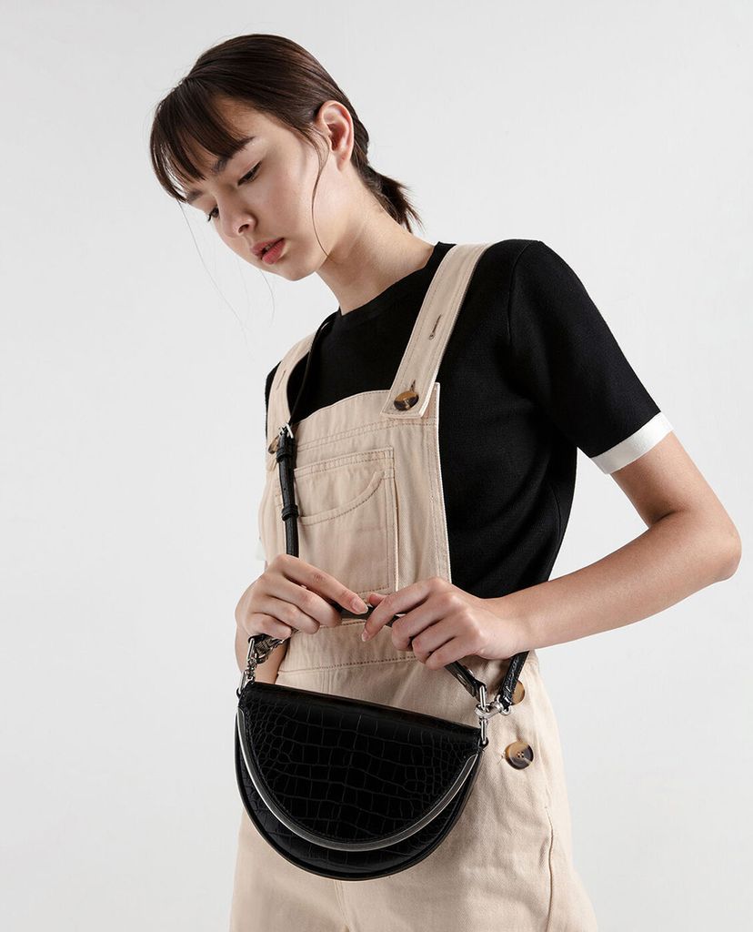 CHARLES & KEITH - Túi xách tay Textured Top Handle Semi Circle