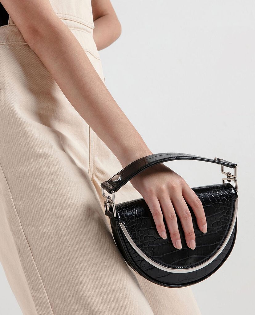 CHARLES & KEITH - Túi xách tay Textured Top Handle Semi Circle