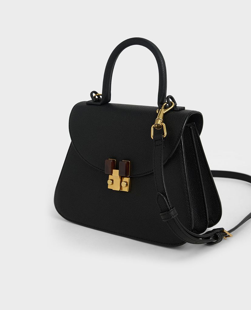 CHARLES & KEITH - Túi xách tay nữ hình thang Embellished Sculptural