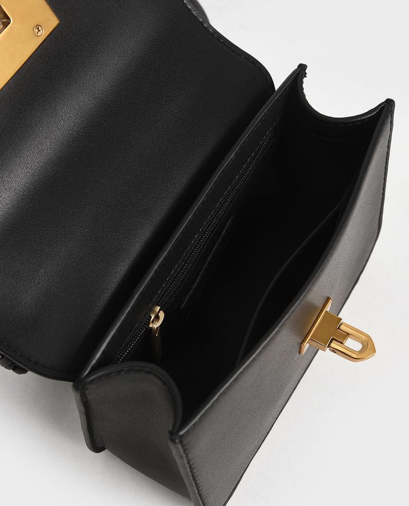 CHARLES & KEITH - Túi xách tay nữ hình chữ nhật Metallic Turn Lock