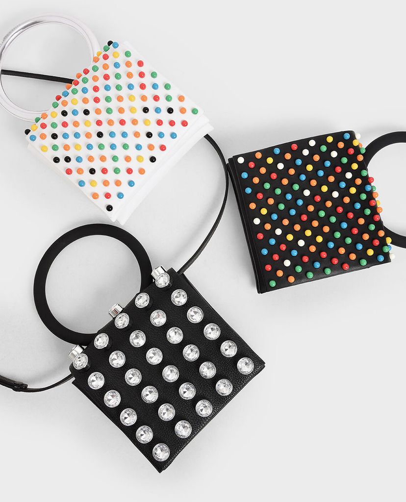 CHARLES & KEITH - Ví cầm tay nữ phom vuông Studded Wristlet