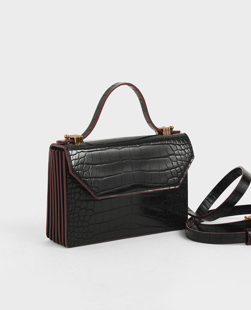 CHARLES & KEITH - Ví cầm tay nữ chữ nhật Croc Effect Mini