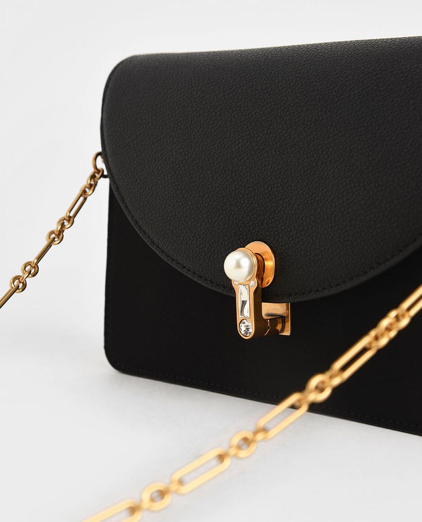 CHARLES & KEITH - Túi đeo vai nữ chữ nhật Textured Turn Lock