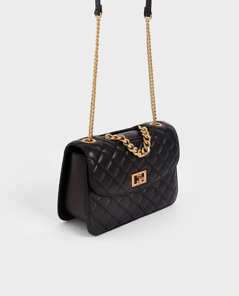 CHARLES & KEITH - Túi đeo chéo nữ chữ nhật Quilted Turn Lock