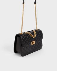 CHARLES & KEITH - Túi đeo chéo nữ chữ nhật Quilted Turn Lock