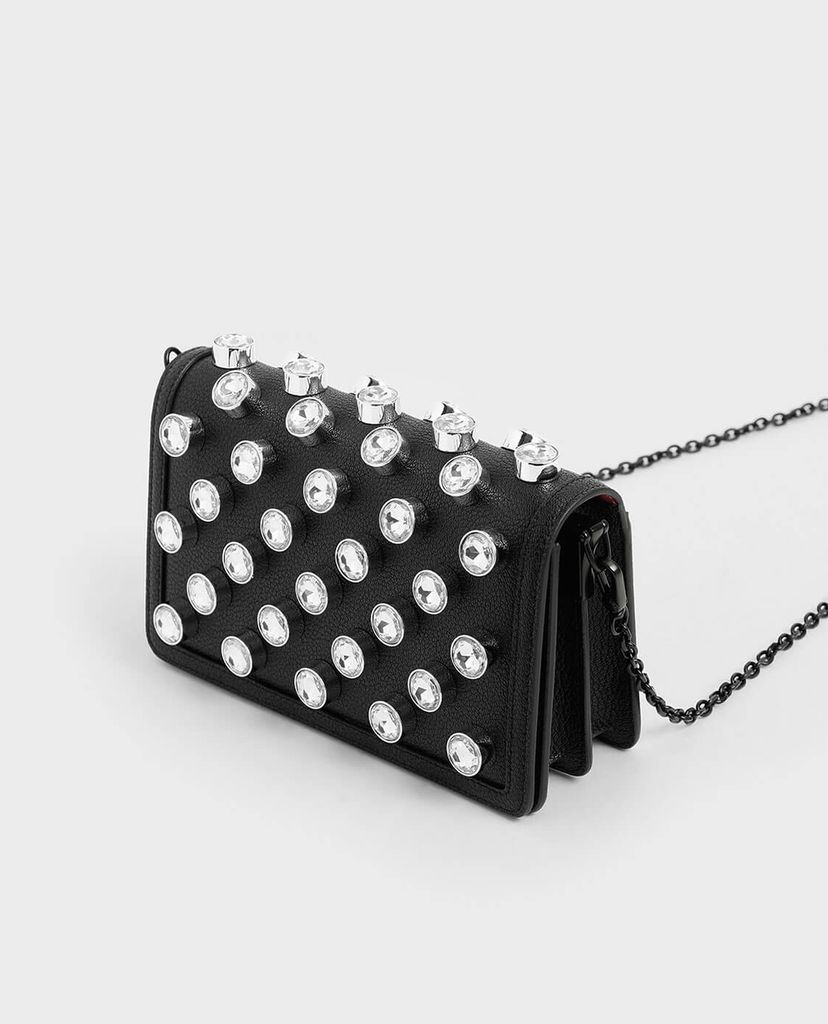 CHARLES & KEITH - Ví cầm tay nữ chữ nhật Studded