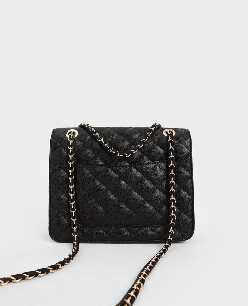CHARLES & KEITH - Túi đeo vai nữ chữ nhật Quilted Chain Strap