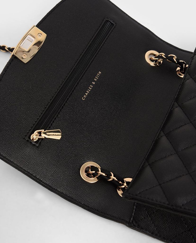 CHARLES & KEITH - Túi đeo vai nữ chữ nhật Quilted Chain Strap