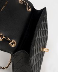 CHARLES & KEITH - Túi đeo vai nữ chữ nhật Quilted Chain Strap