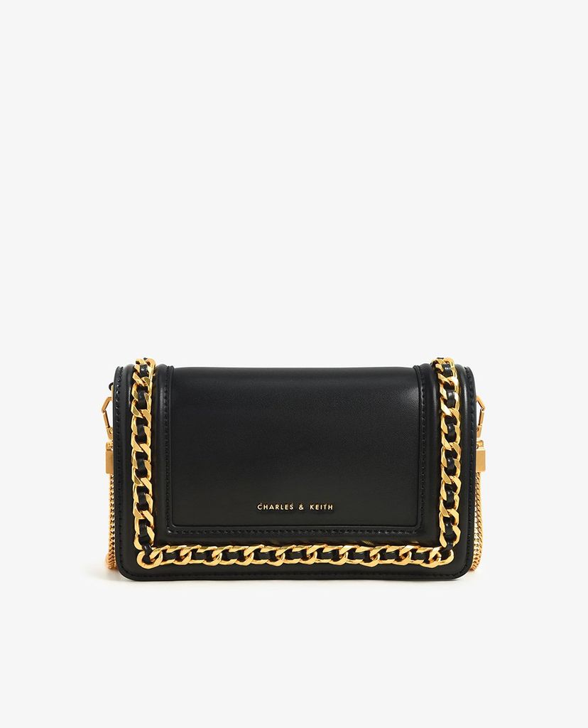 CHARLES & KEITH - Ví cầm tay nữ chữ nhật Chain Trimmed