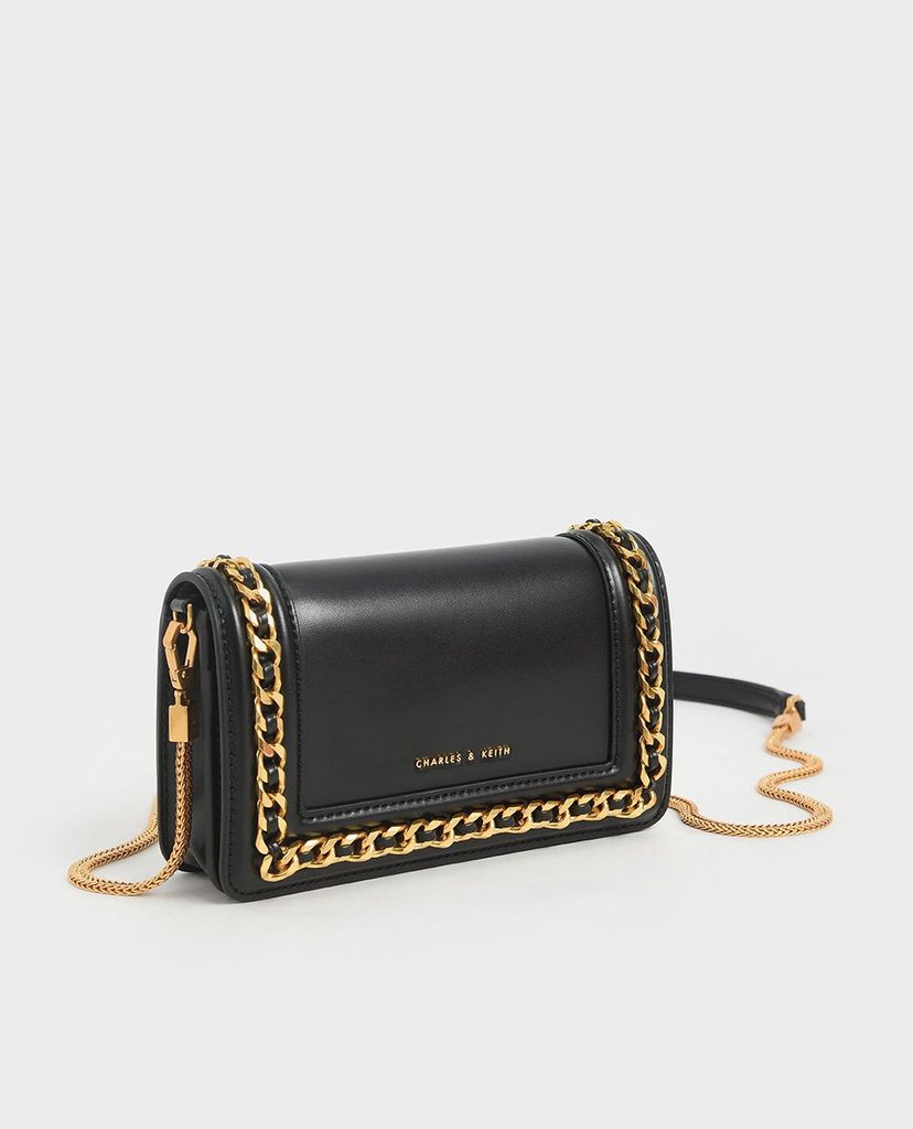 CHARLES & KEITH - Ví cầm tay nữ chữ nhật Chain Trimmed