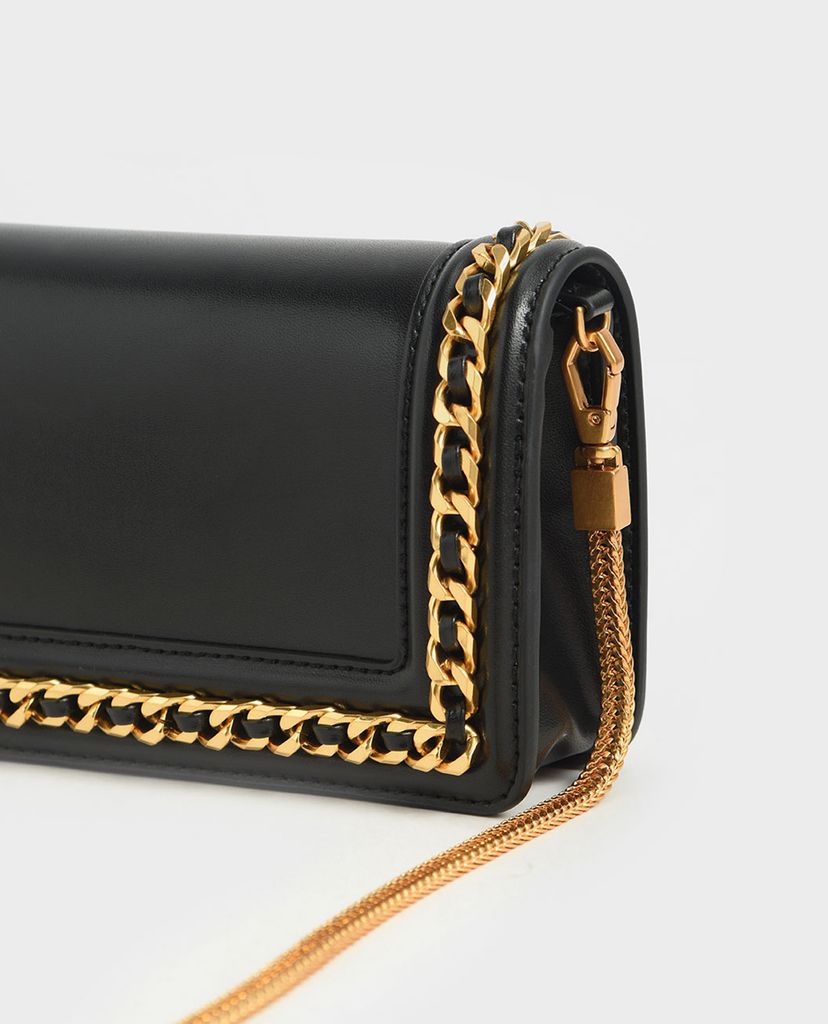 CHARLES & KEITH - Ví cầm tay nữ chữ nhật Chain Trimmed
