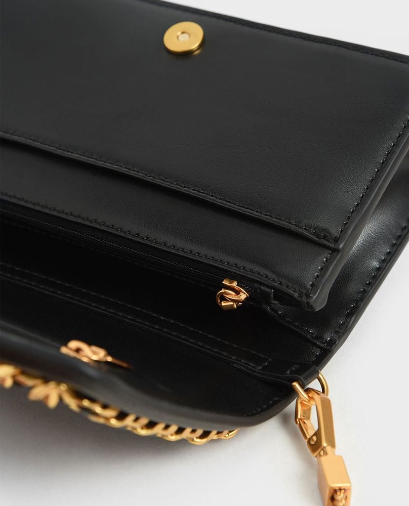 CHARLES & KEITH - Ví cầm tay nữ chữ nhật Chain Trimmed