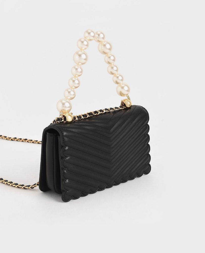 CHARLES & KEITH - Túi đeo chéo nữ chữ nhật Pearl Embellished