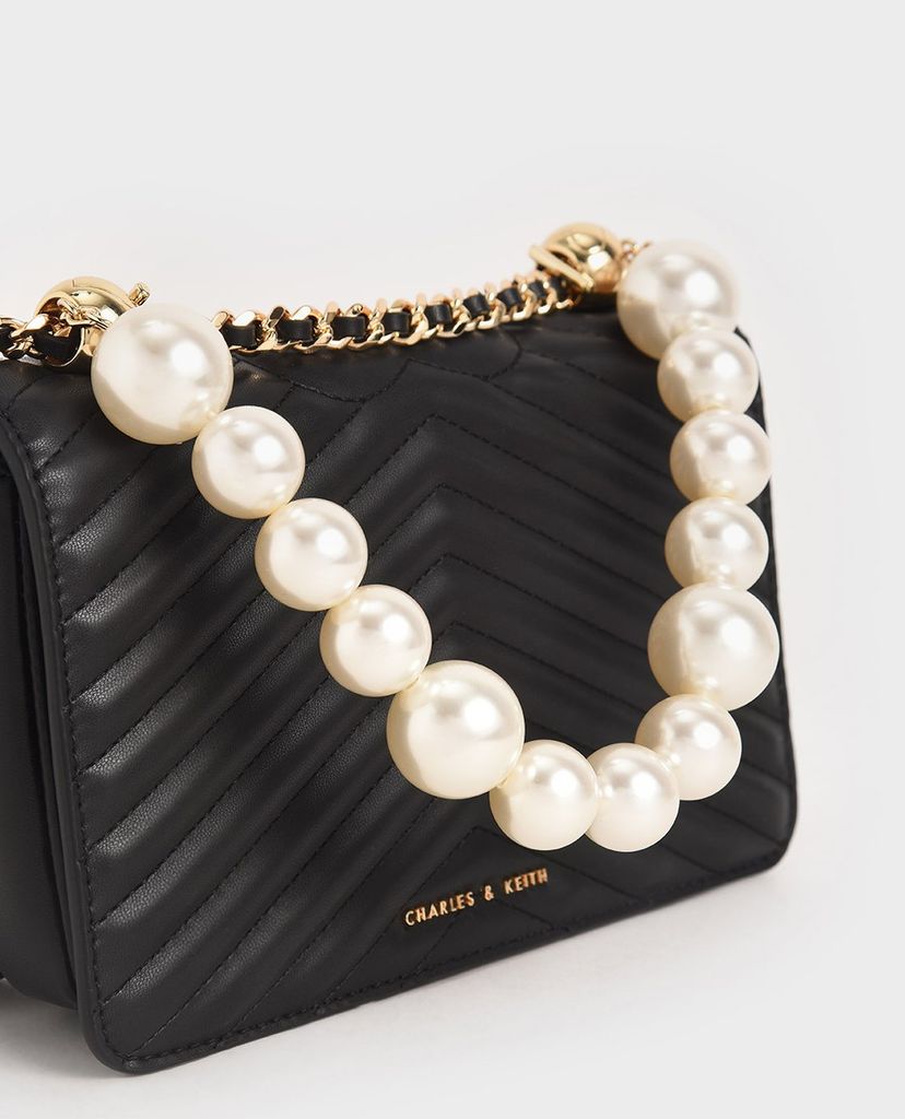 CHARLES & KEITH - Túi đeo chéo nữ chữ nhật Pearl Embellished