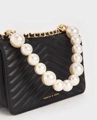 CHARLES & KEITH - Túi đeo chéo nữ chữ nhật Pearl Embellished