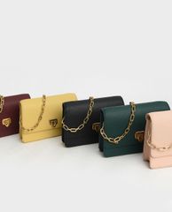 CHARLES & KEITH - Túi đeo vai nữ nắp gập Double Chain Link Push Lock