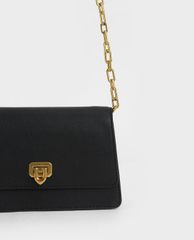 CHARLES & KEITH - Túi đeo vai nữ nắp gập Double Chain Link Push Lock