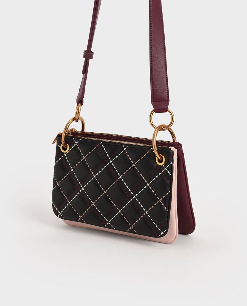 CHARLES & KEITH - Túi đeo chéo nữ tay cầm bằng kim loại thời trang
