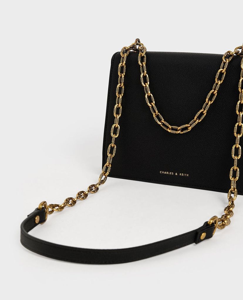 CHARLES & KEITH - Túi đeo chéo nữ Double Chain Strap Turn Lock