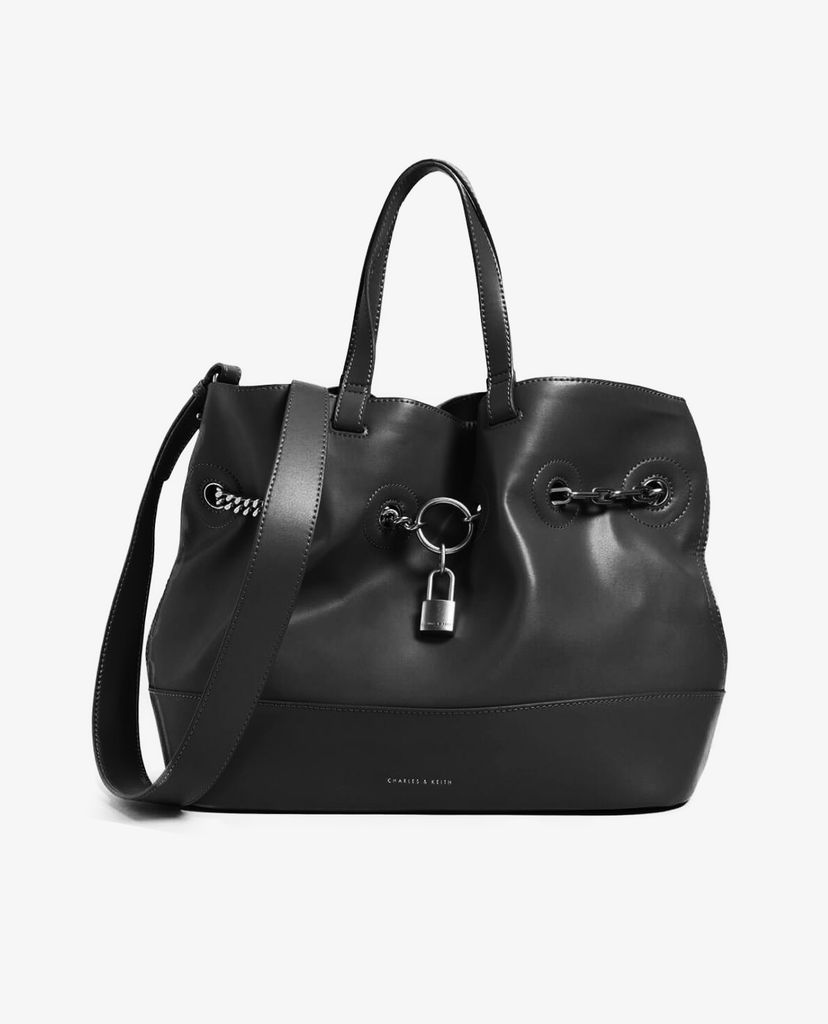 CHARLES & KEITH - Túi đeo vai Grey Padlock Tote