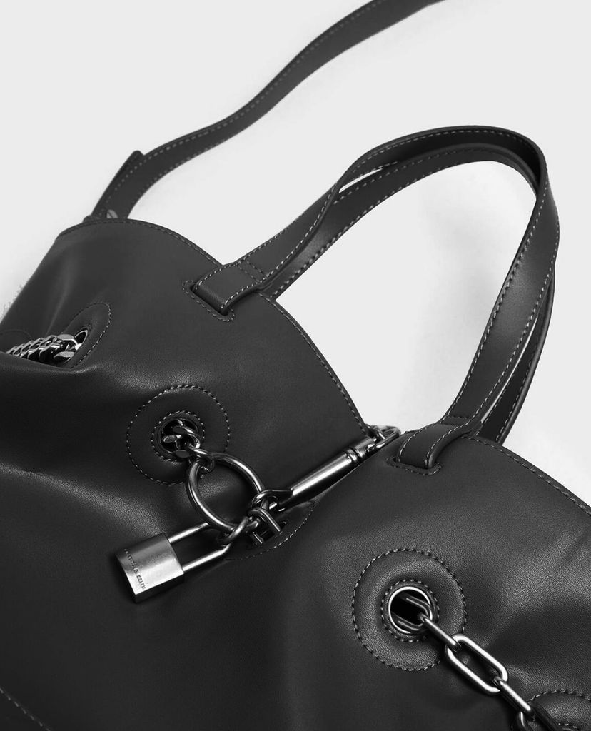 CHARLES & KEITH - Túi đeo vai Grey Padlock Tote