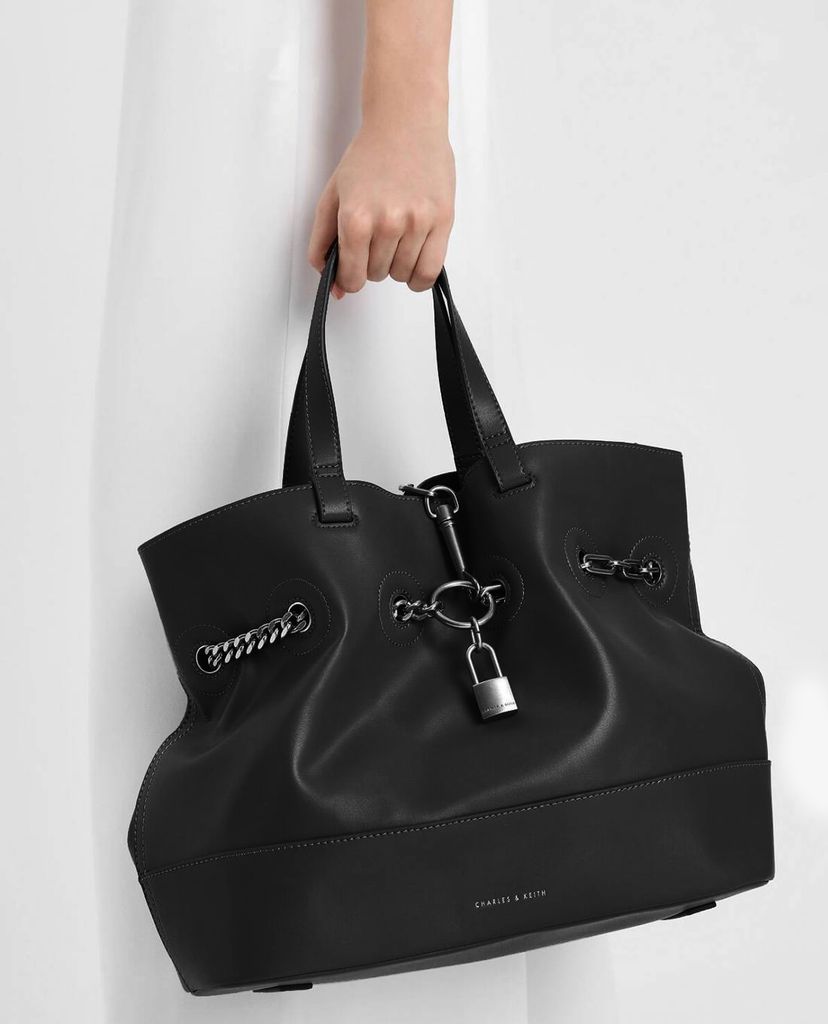CHARLES & KEITH - Túi đeo vai Grey Padlock Tote