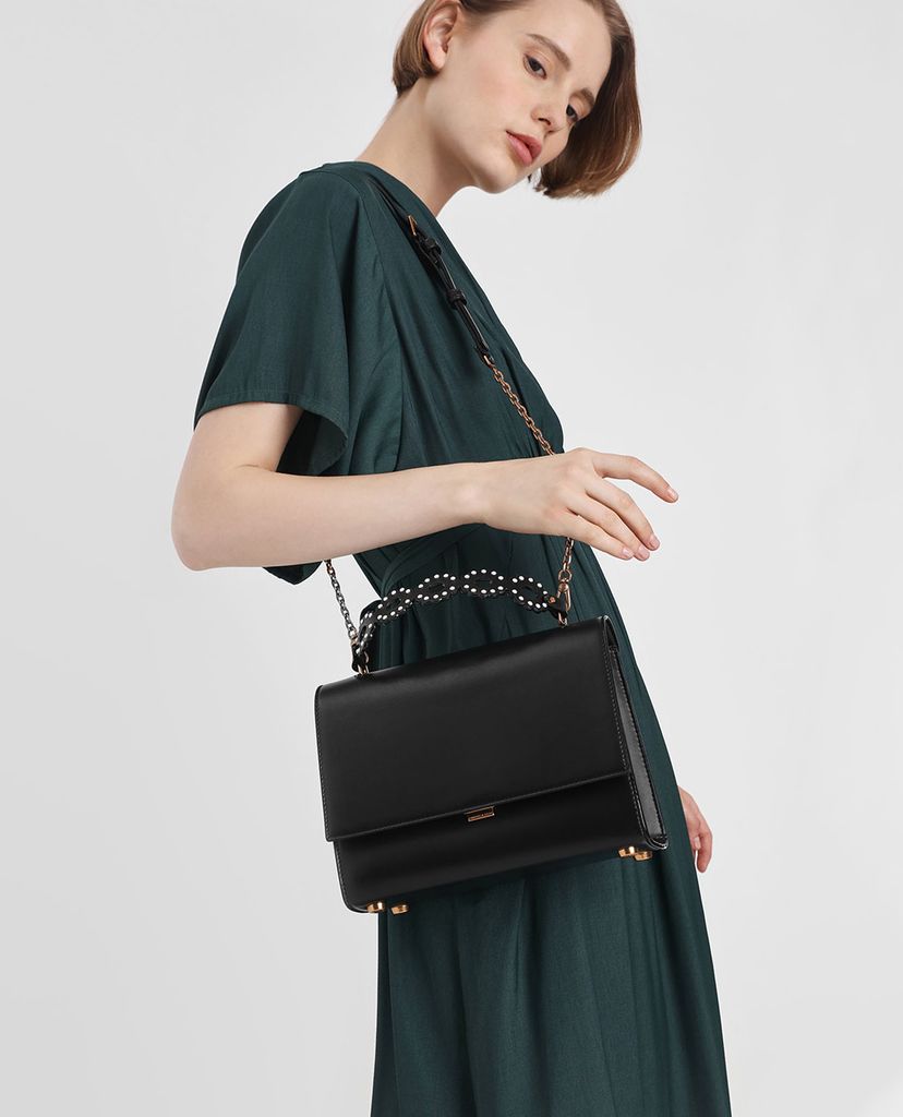 CHARLES & KEITH - Túi xách tay Metallic Structured Front Flap