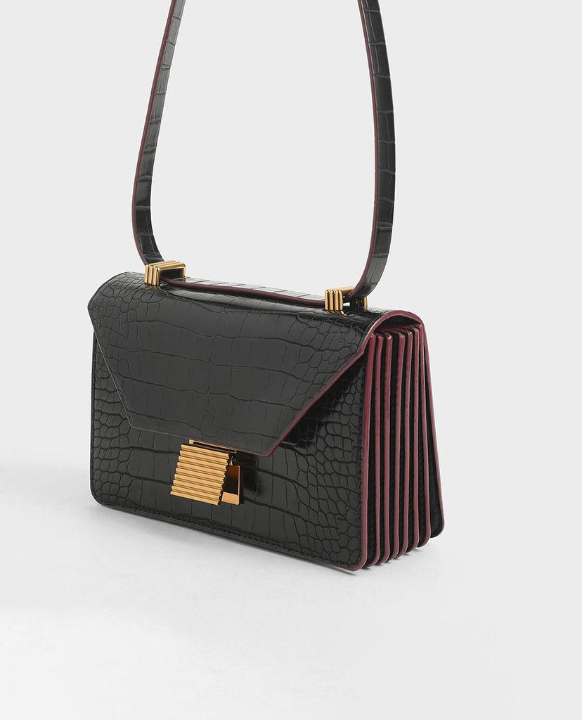 CHARLES & KEITH - Túi đeo chéo Croc Effect Push Lock Crossbody