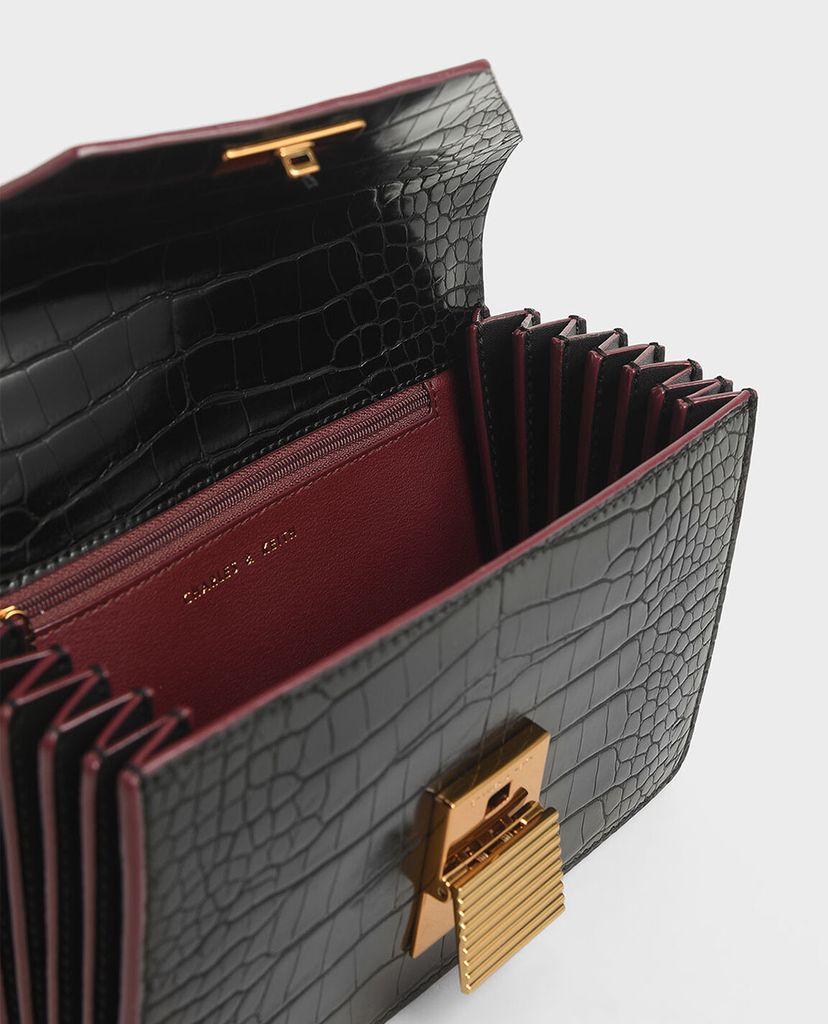 CHARLES & KEITH - Túi đeo chéo Croc Effect Push Lock Crossbody