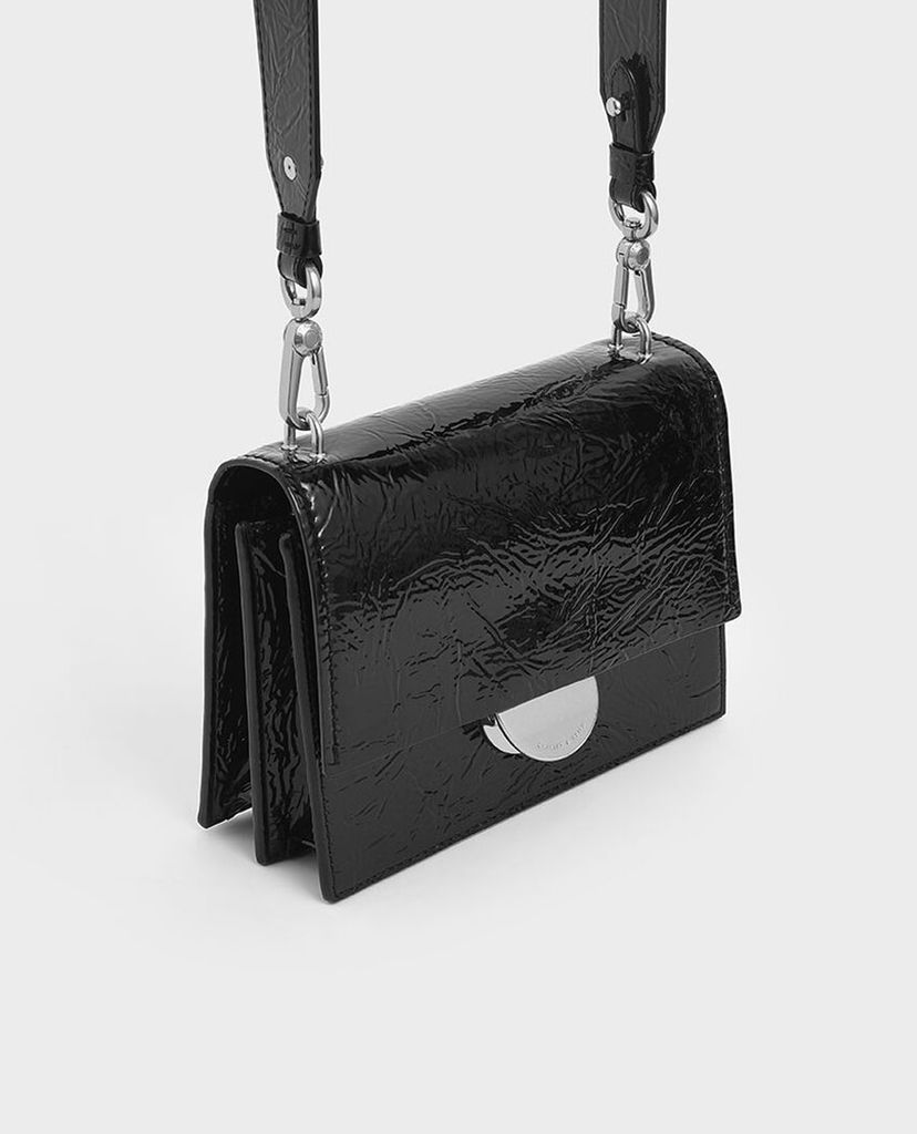 CHARLES & KEITH - Túi đeo chéo Round Metal Accent Wrinkled Effect