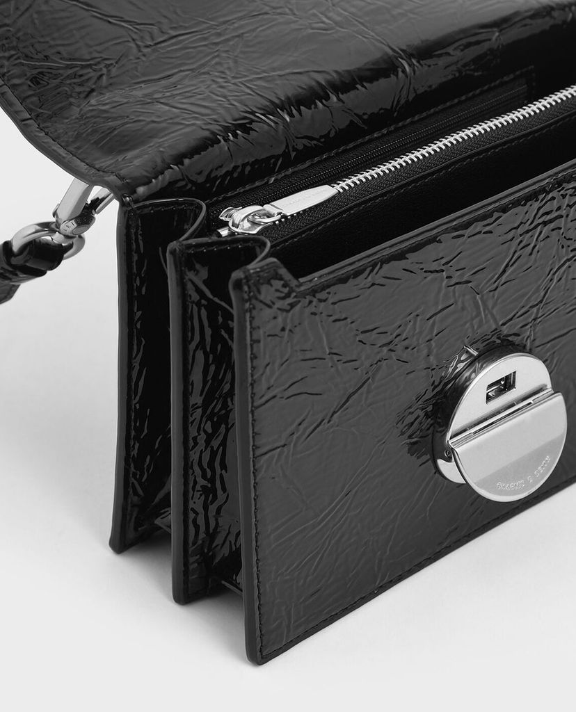CHARLES & KEITH - Túi đeo chéo Round Metal Accent Wrinkled Effect