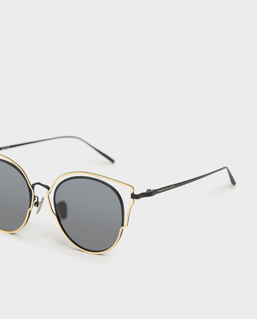 CHARLES & KEITH - Kính mát nữ gọng tròn Double Frame Wingtip