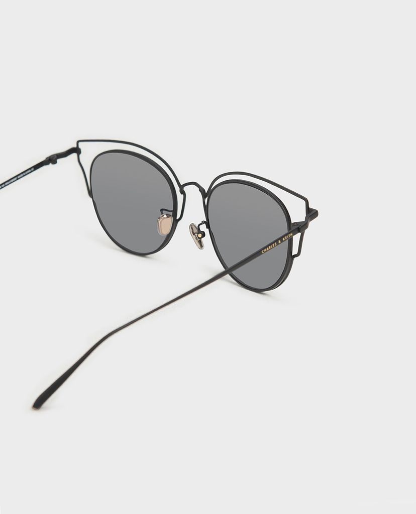 CHARLES & KEITH - Kính mát nữ gọng tròn Double Frame Wingtip