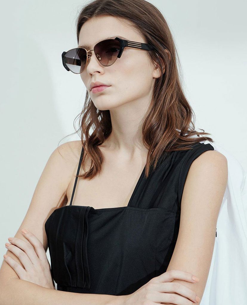 CHARLES & KEITH - Kính mát nữ gọng mắt mèo Acetate Striped