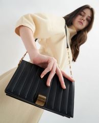 CHARLES & KEITH - Ví cầm tay nữ nắp gập Panelled Metallic Push Lock