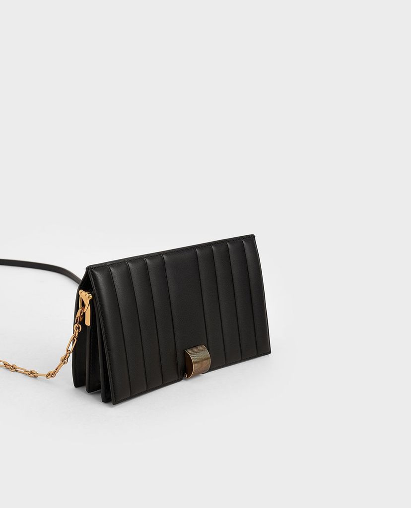 CHARLES & KEITH - Ví cầm tay nữ nắp gập Panelled Metallic Push Lock