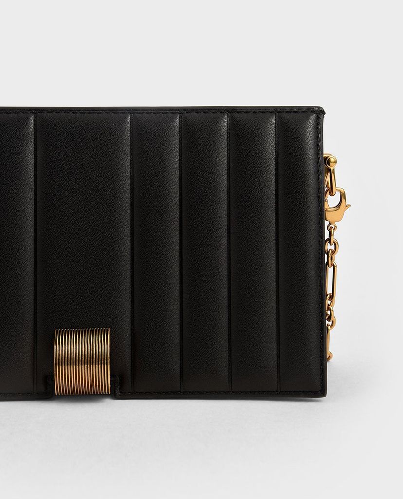 CHARLES & KEITH - Ví cầm tay nữ nắp gập Panelled Metallic Push Lock