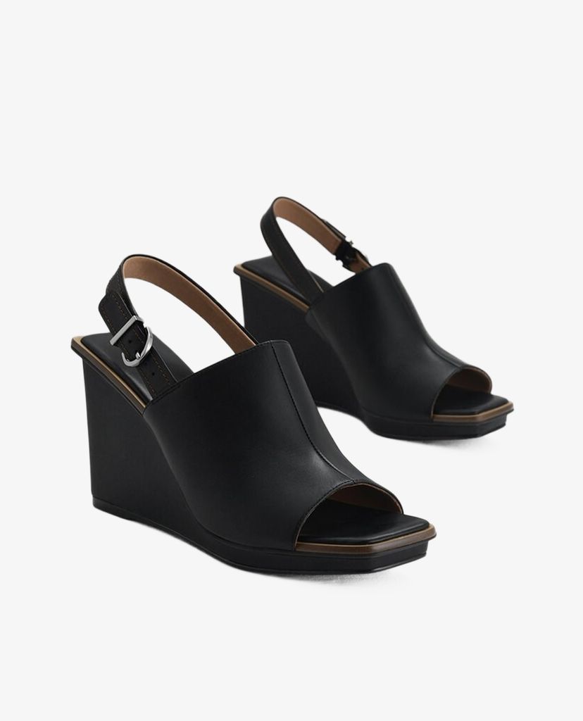 PEDRO - Giày đế xuồng sandals hở mũi Leather Wedge