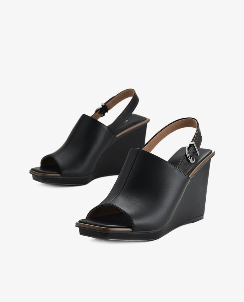 PEDRO - Giày đế xuồng sandals hở mũi Leather Wedge