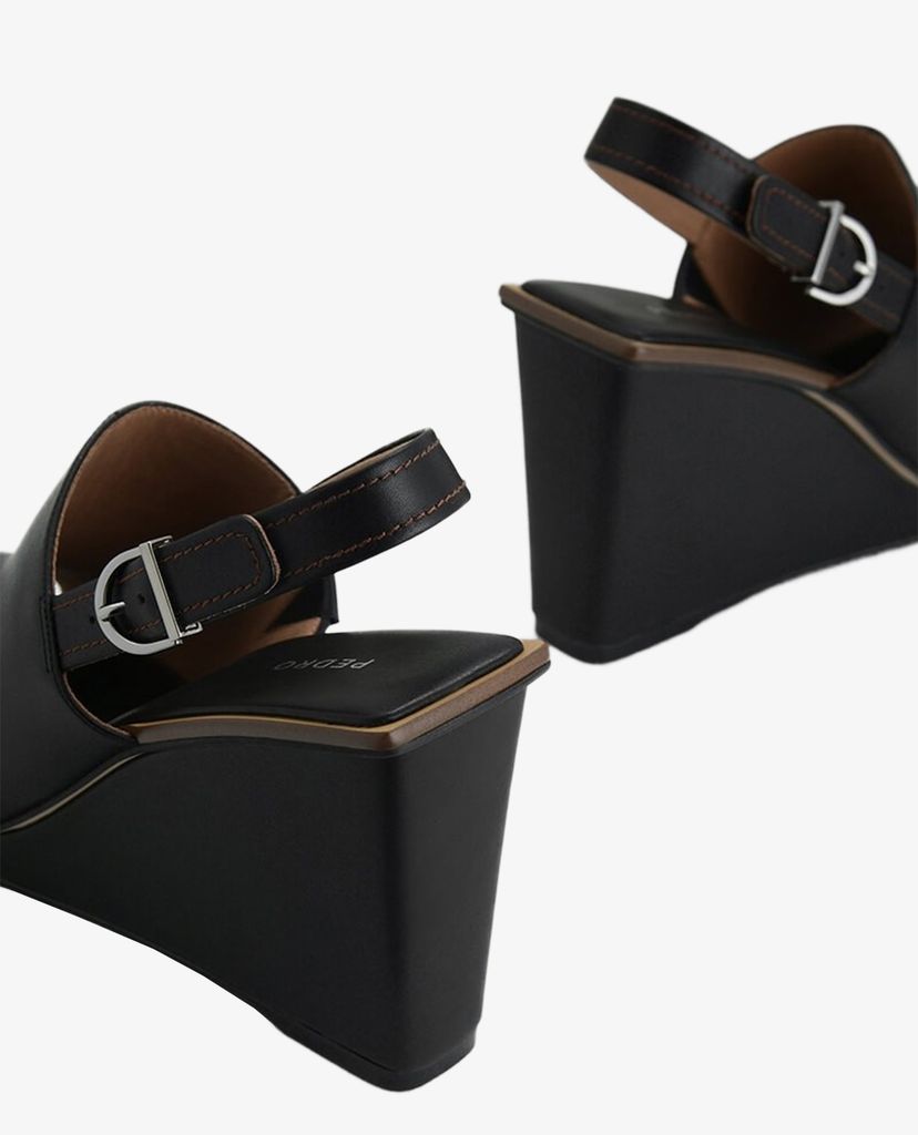 PEDRO - Giày đế xuồng sandals hở mũi Leather Wedge