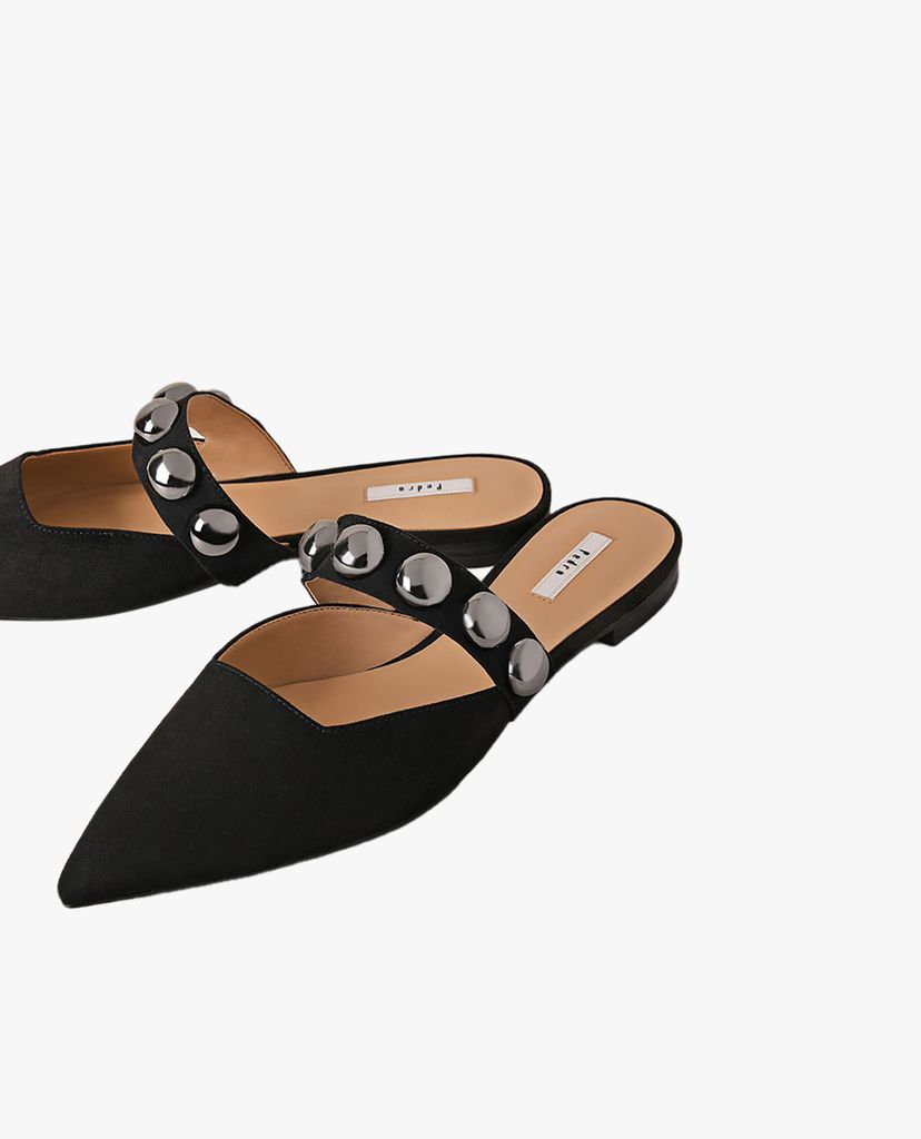 PEDRO - Giày đế bệt nữ mũi nhọn hở gót Studded Slip On