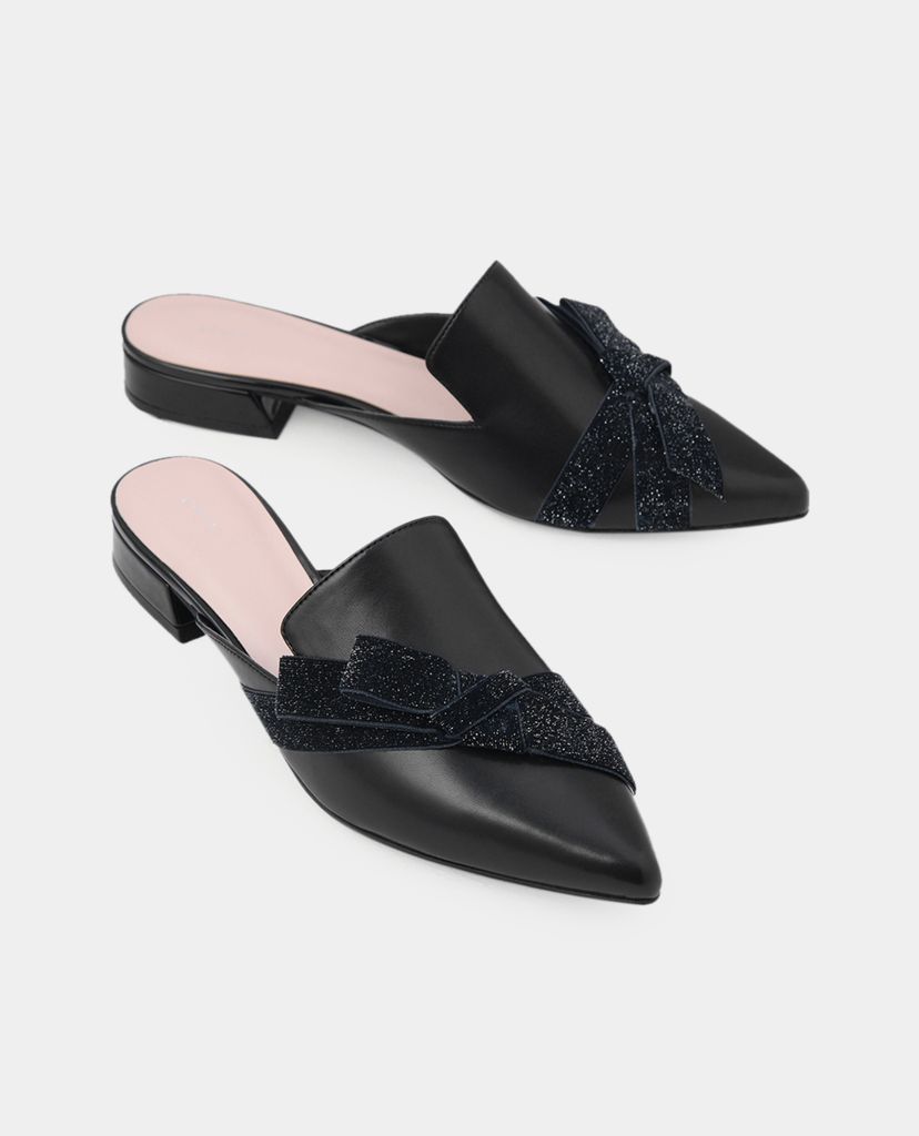 PEDRO - Giày đế bệt nữ mũi nhọn Velvet Bow Glitter
