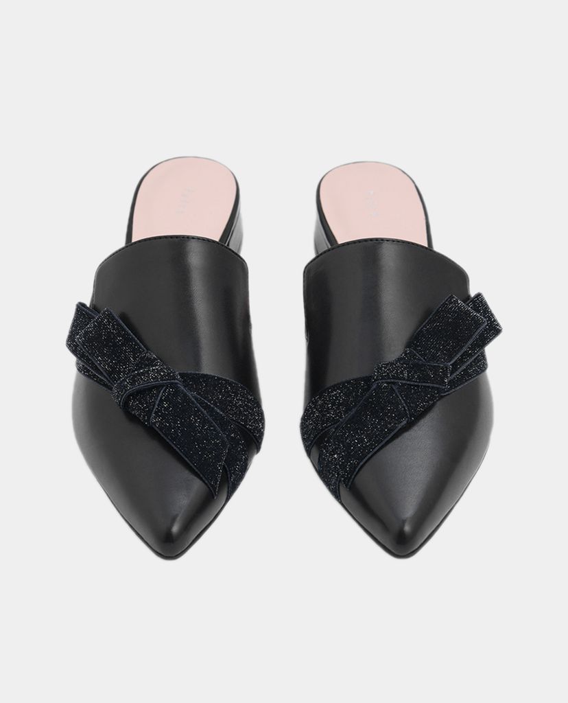 PEDRO - Giày đế bệt nữ mũi nhọn Velvet Bow Glitter
