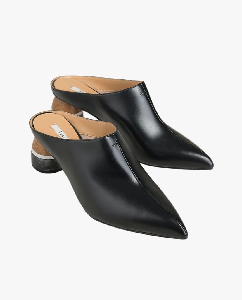 PEDRO - Giày cao gót đế tròn mũi nhọn Stone Wood Mules