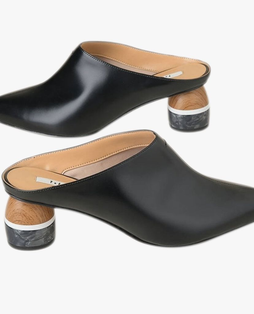 PEDRO - Giày cao gót đế tròn mũi nhọn Stone Wood Mules