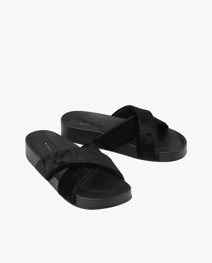 Dép nữ đế bằng Velvet Crossband