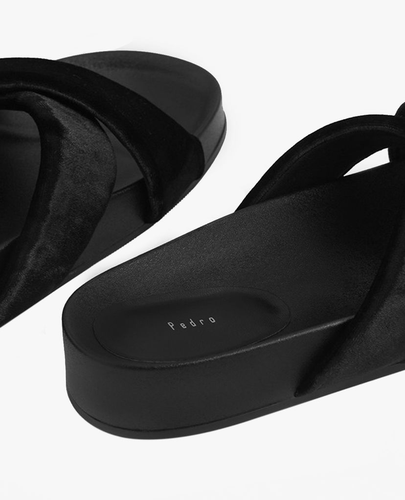Dép nữ đế bằng Velvet Crossband