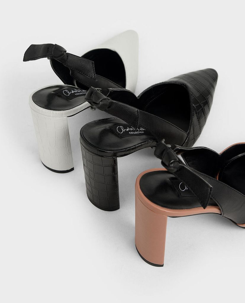 CHARLES & KEITH - Giày cao gót mũi nhọn Croc Effect Bow Slingback