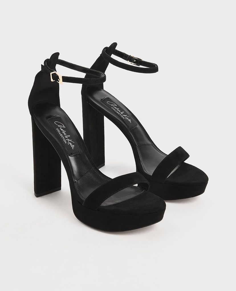 CHARLES & KEITH - Giày sandals cao gót hở mũi đế trụ Satin Platform